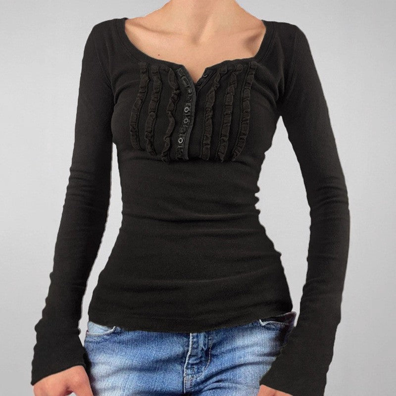 Ruffle Trim Ribbed Top - DippedShop Wholesale - #4195