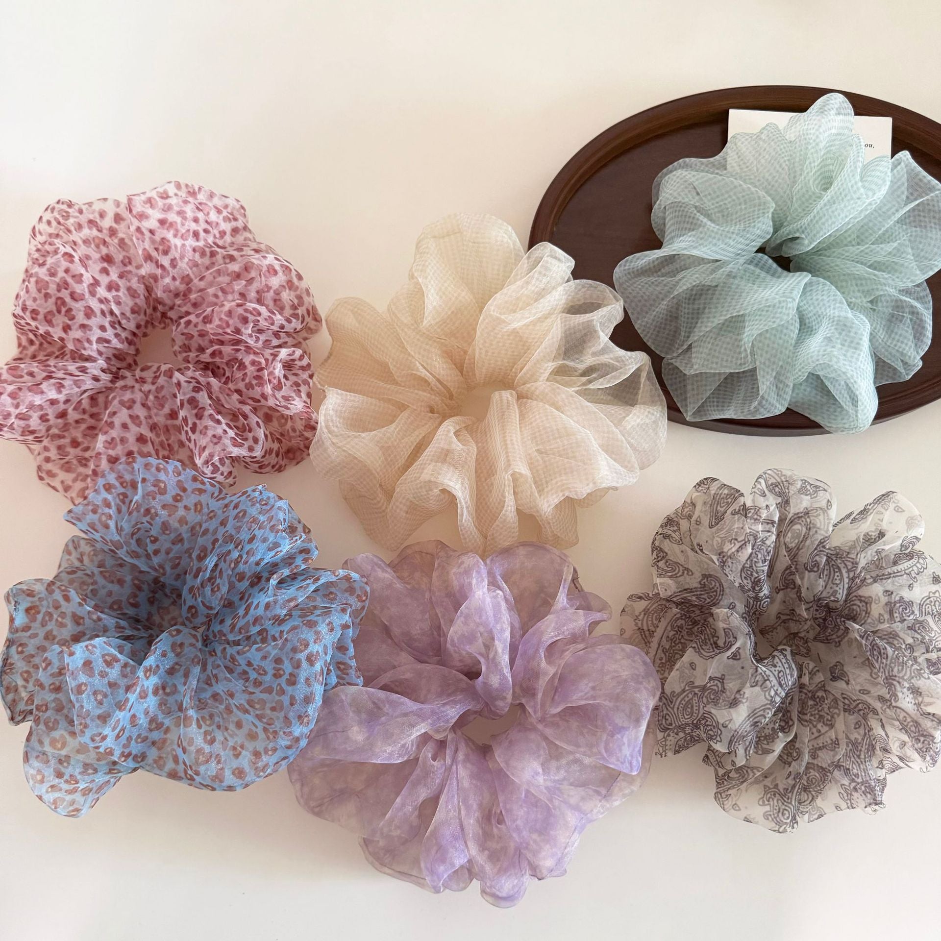Retro Fluffy Organza Plaid Hair Scrunchies MK2BW6W6HSR79