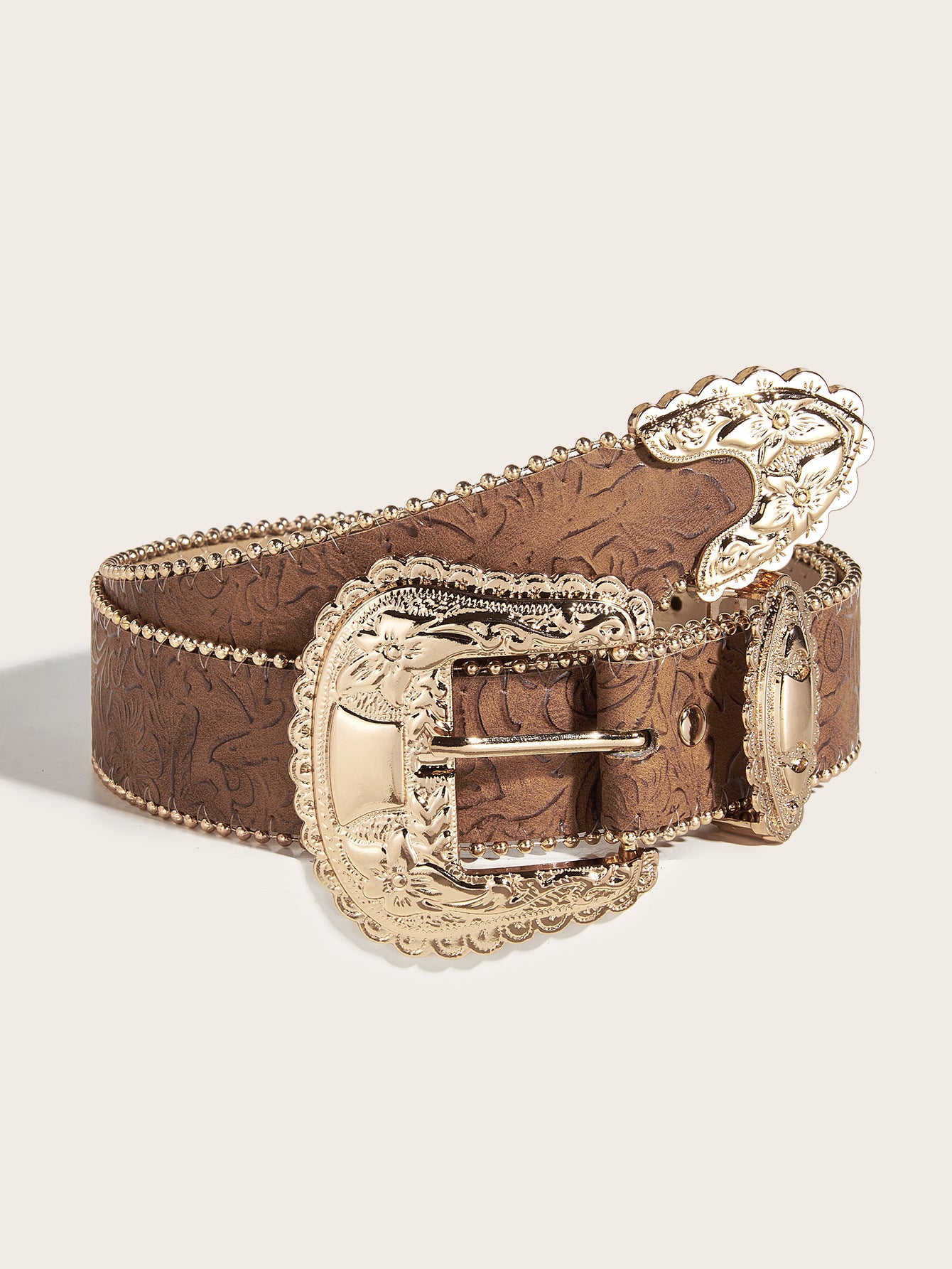 Chunky Metal Buckle Bead Waist Leather Belt MK2LEEP6W6JBT50