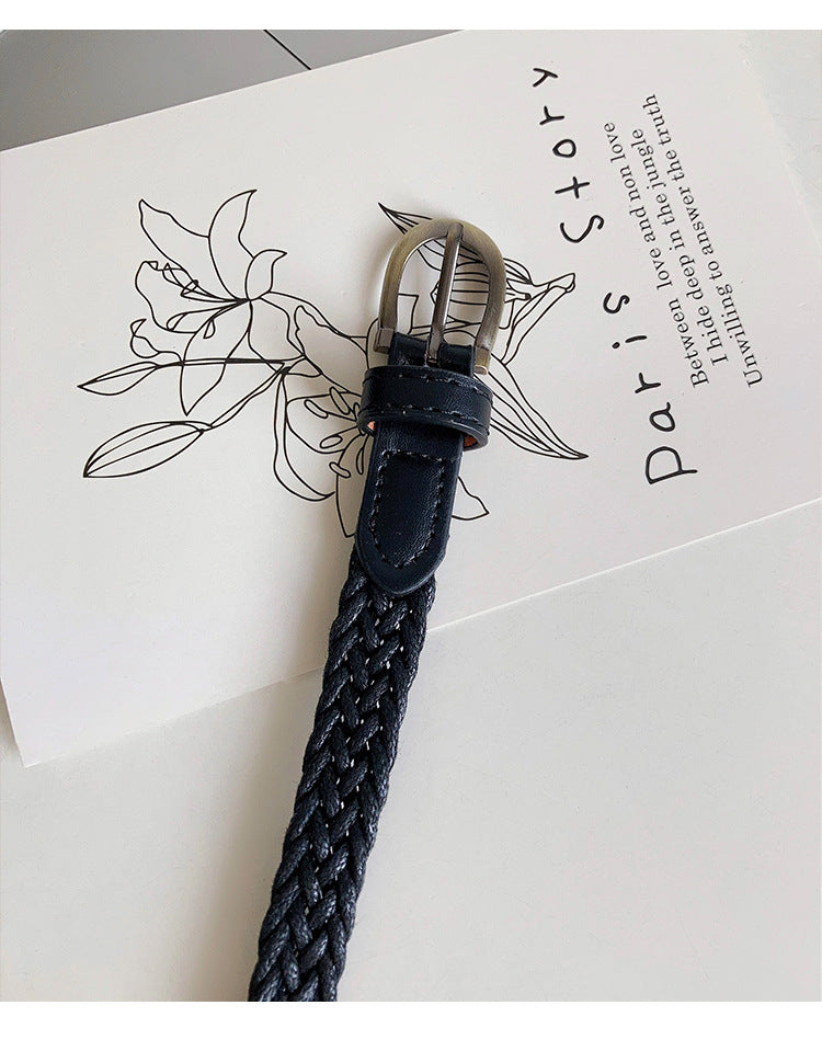 Casual Braided Woven Skinny Leather Belt 6W6JBT162