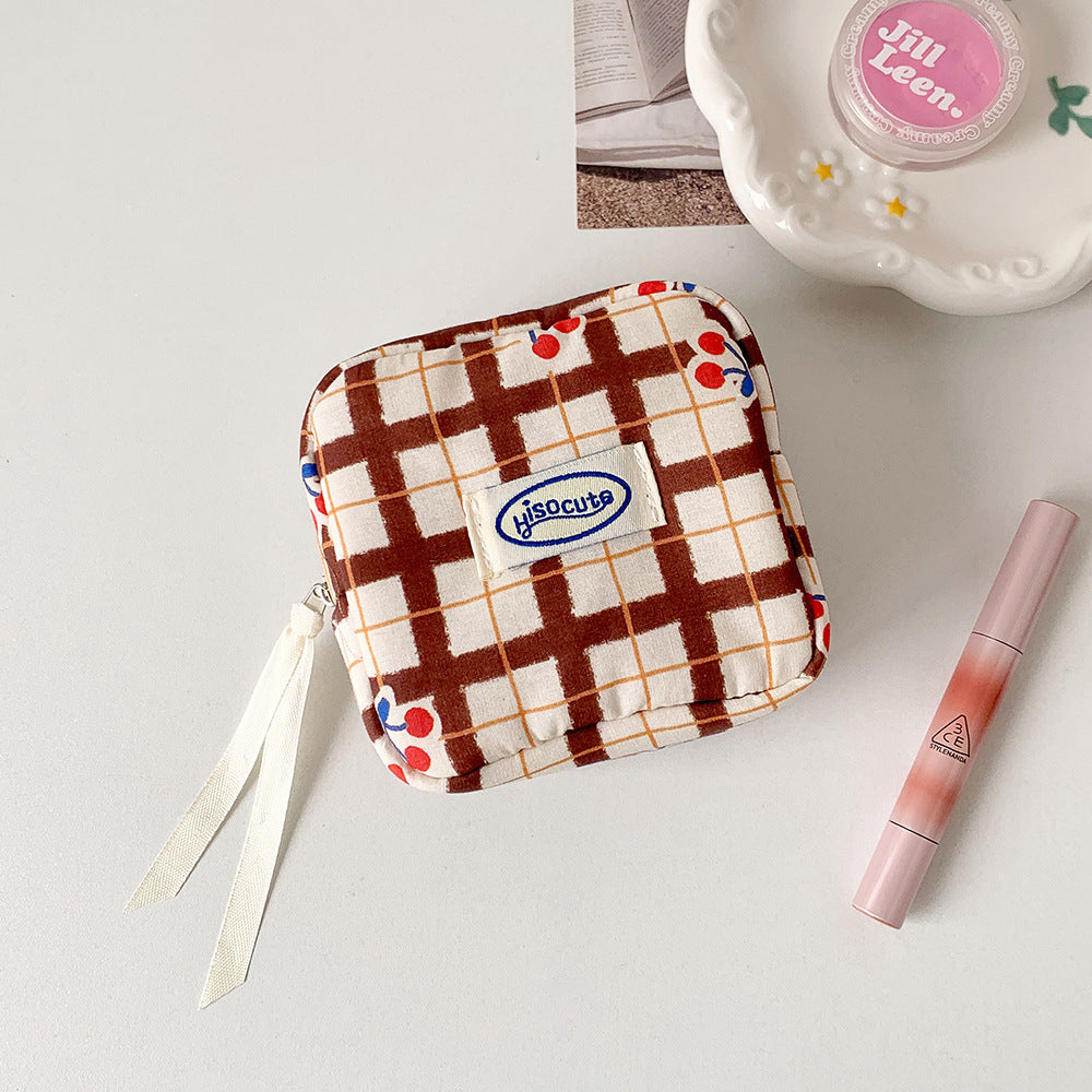 Fresh Cherry Plaid Print Portable Cosmetic Bag 6C5CO267