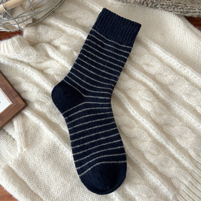 Simple Wool-Blend Striped Warm Crew Socks 6W8FSO676