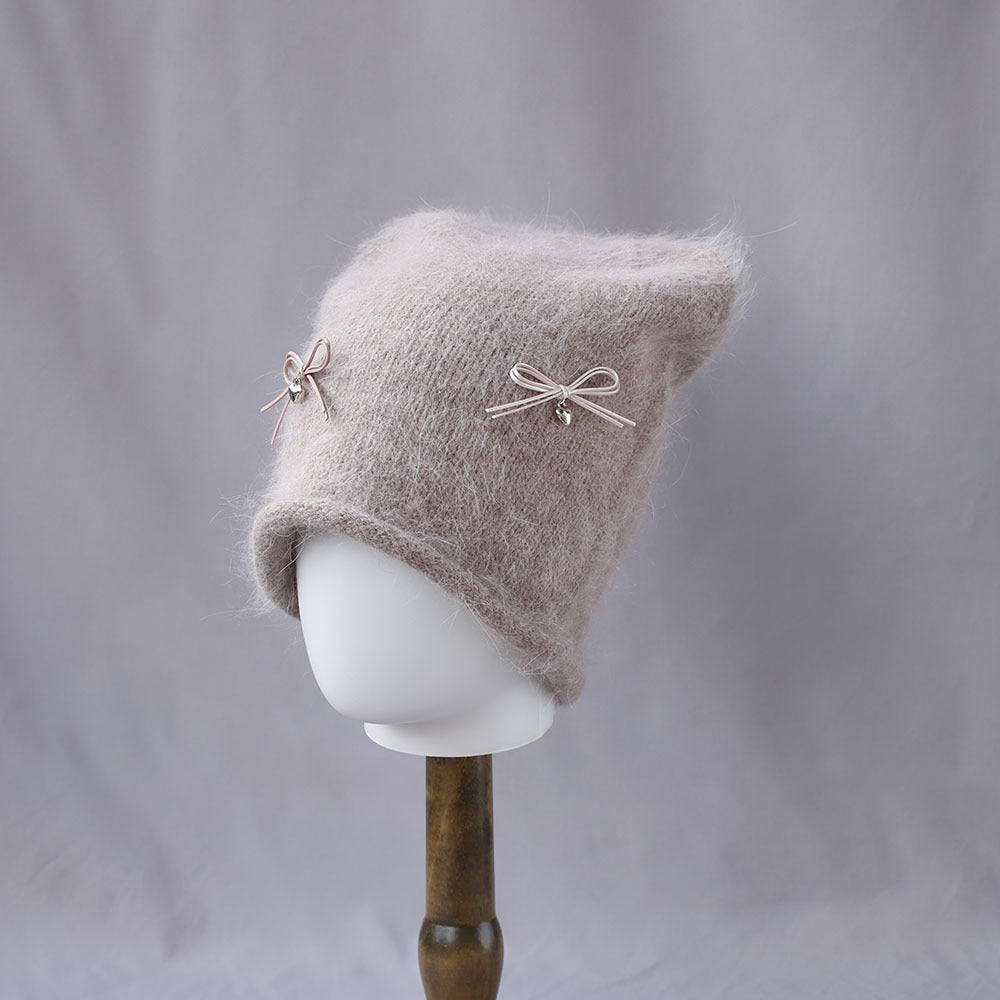 Cute Bowknot Pendant Angora Knit Beanie 6W6HAT706