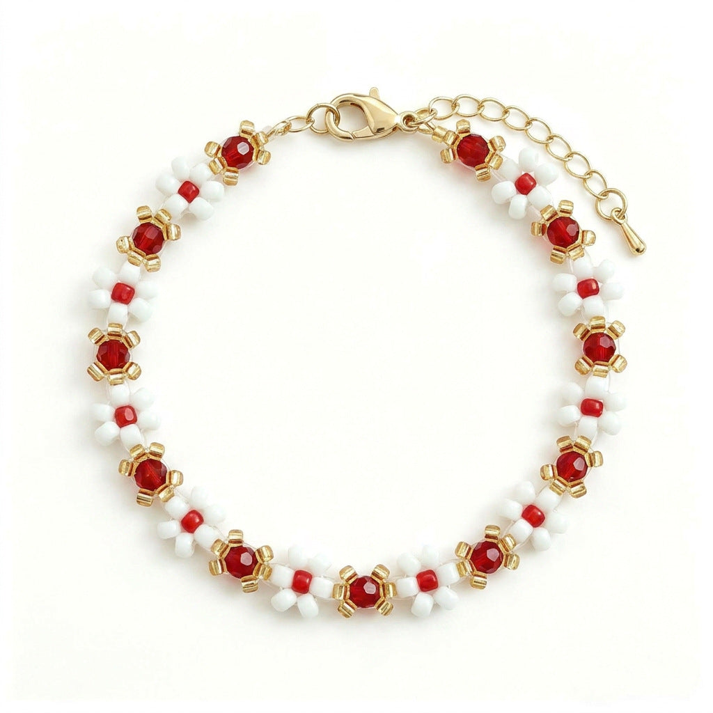 Boho Handmade Crystal Beaded Flower Bracelet 6W6JBR470