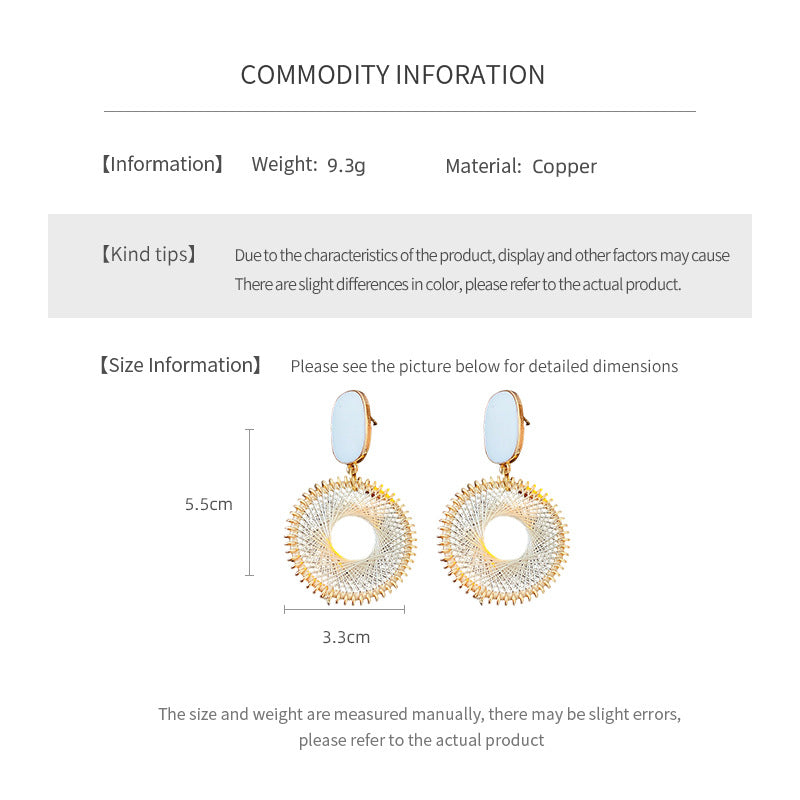 Boho Woven Mesh Circle Drop Statement Earrings 6W6JER822