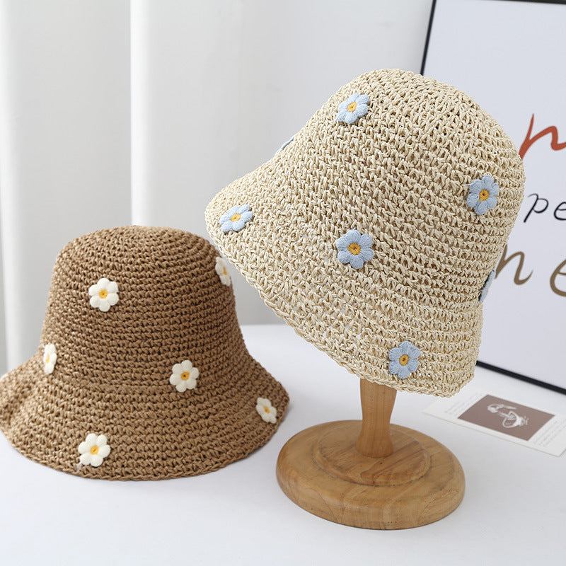 Flower Embroidery Straw Hat - DippedShop Wholesale - #4355