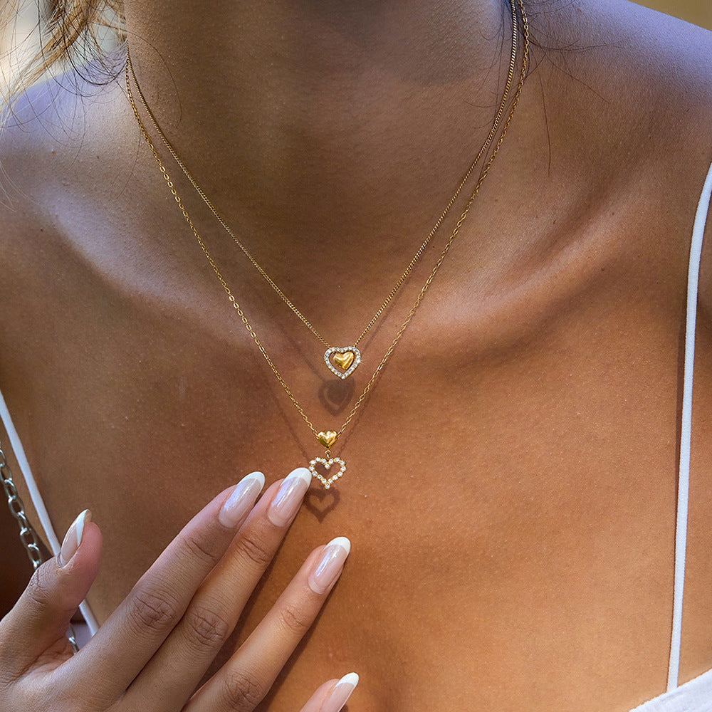 Trendy Hollow Heart Stainless Steel Necklace DP25F851