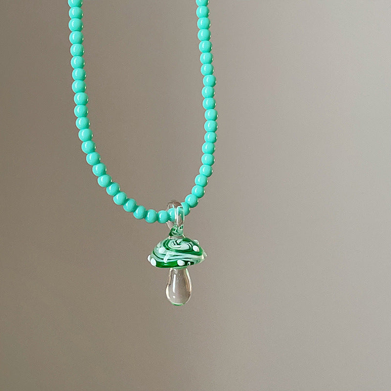 Sweet Mushroom Pendant Beaded Choker Necklace 6W6JNC449