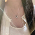 Elegant Lock Pendant Zirconia Tassel Necklace 6W6JNC677