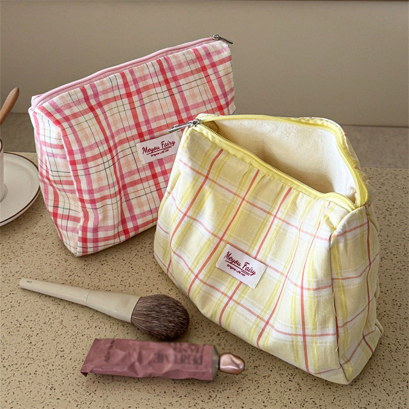 Fresh Plaid Print Large Capacity Cosmetic Bag 6C5CO273