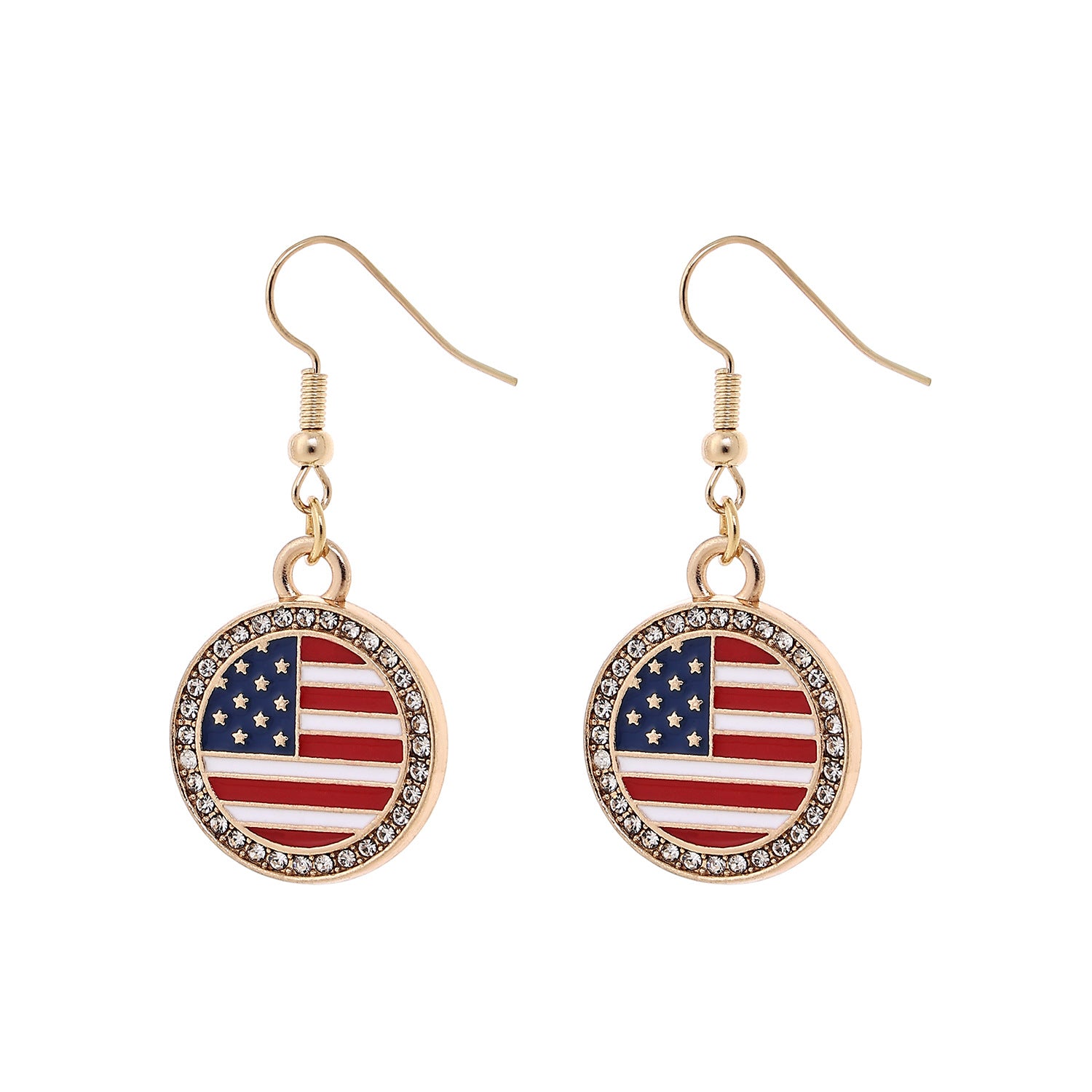 Retro Gold Plated USA Flag Pendant Hook Earrings 8ZA6JER305L