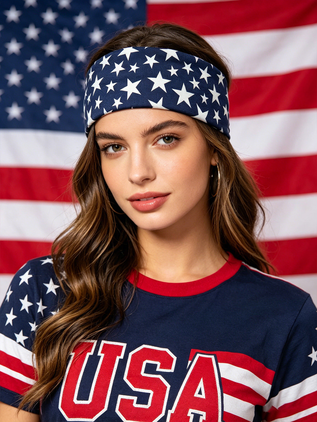 USA Flag Pattern Lightweight Sports Hair Band 8AS6HBD65L