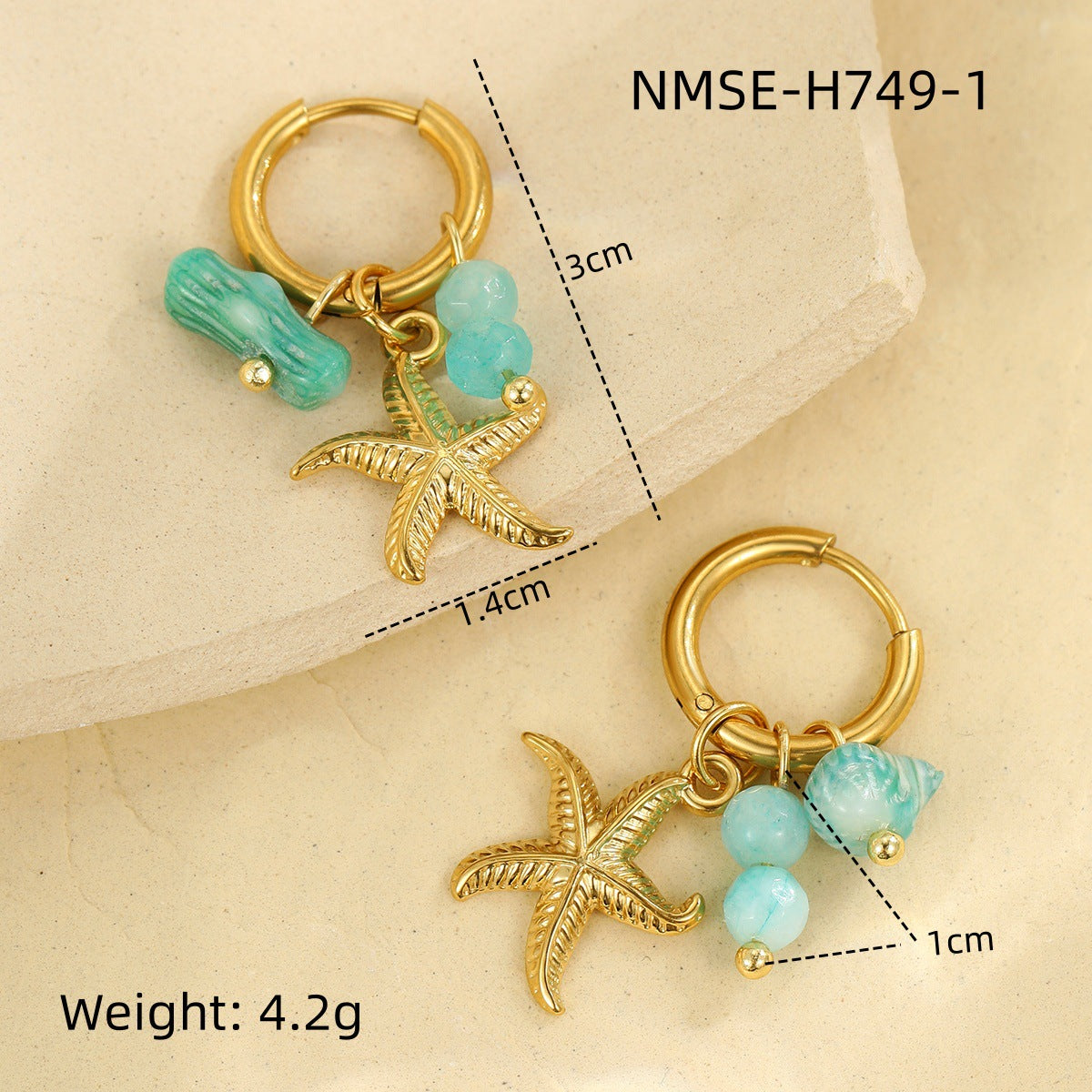 Starfish Shell Hoop Earrings - DippedShop Wholesale - #1699