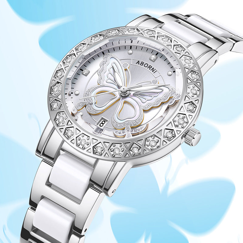 Elegant Butterfly Rhinestone Quartz Wrist Watch MK2SSAS6W6JWA16