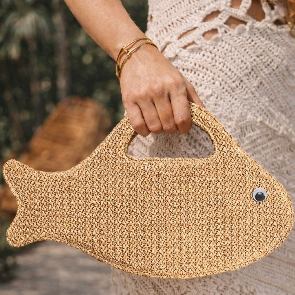 Funny Fish Shape Straw Hand-Woven Handbag 8BW6BBG425T