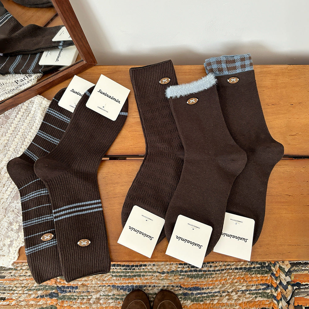 Winter Soft Color Block Slouch Crew Socks 6W8FSO543