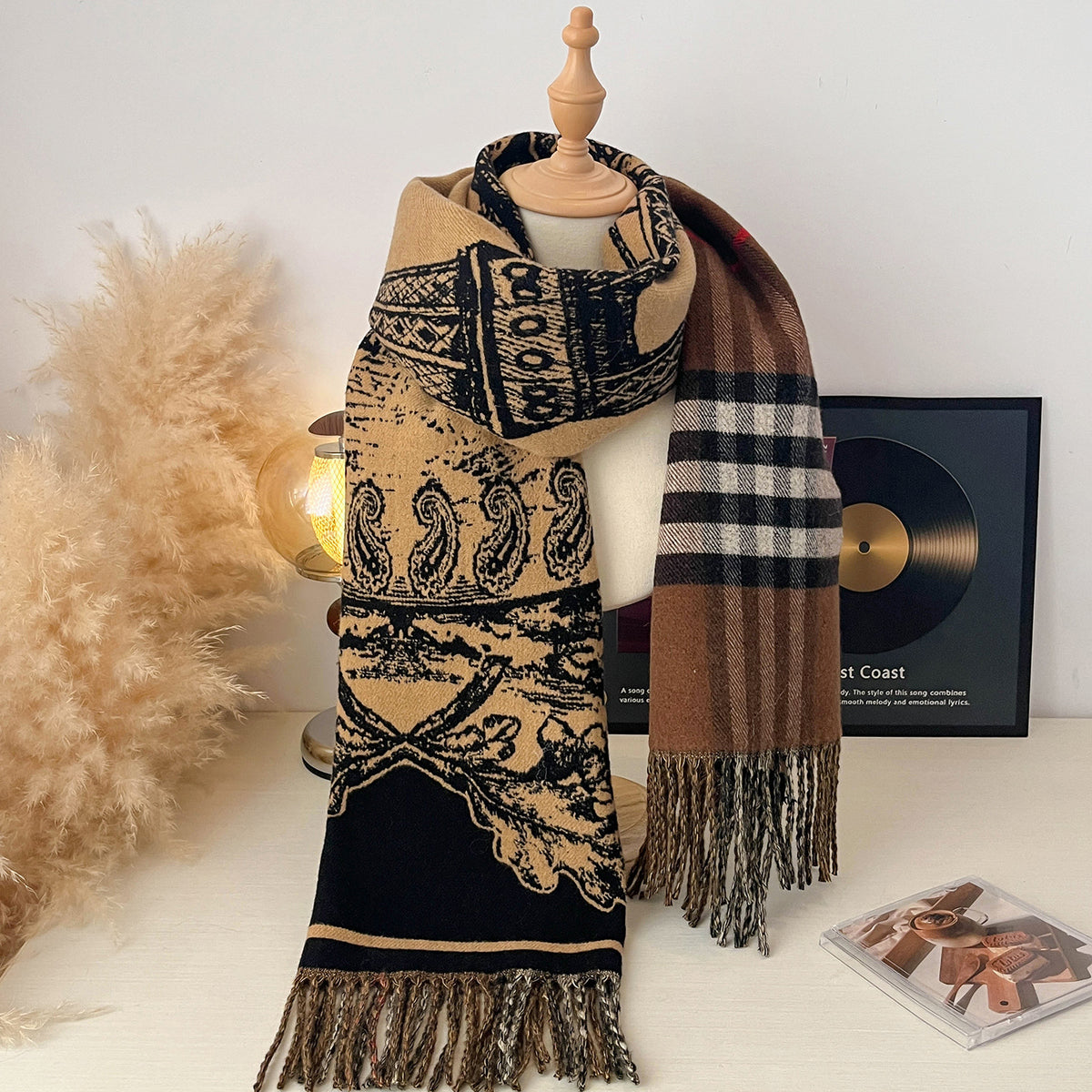 Reversible Plaid Tassel Shawl Scarf - DippedShop Wholesale - #6115