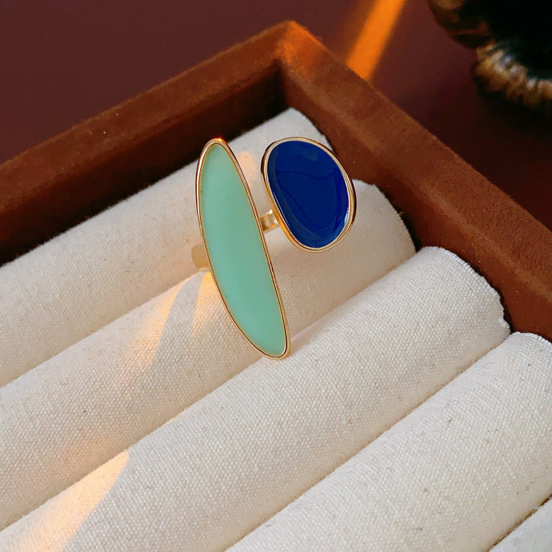 Chunky Two Tone Enamel Teardrop Open Ring 6W6JRG363