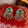 Vintage Emerald Crystal Tassel Dangle Earrings 6W6JER759