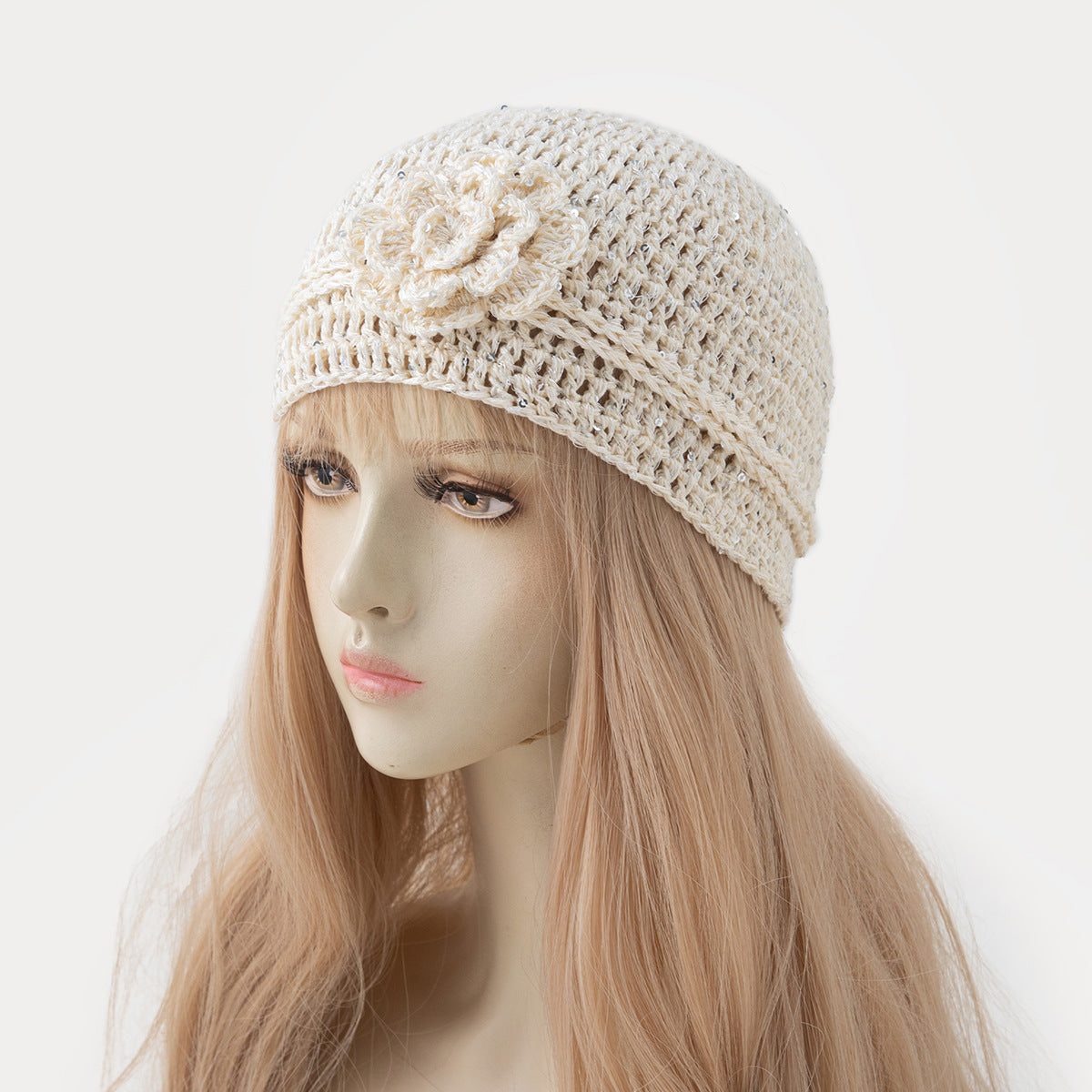 Trendy Glitter Handmade 3D Floral Beanie Hat 8BK6HAT206T