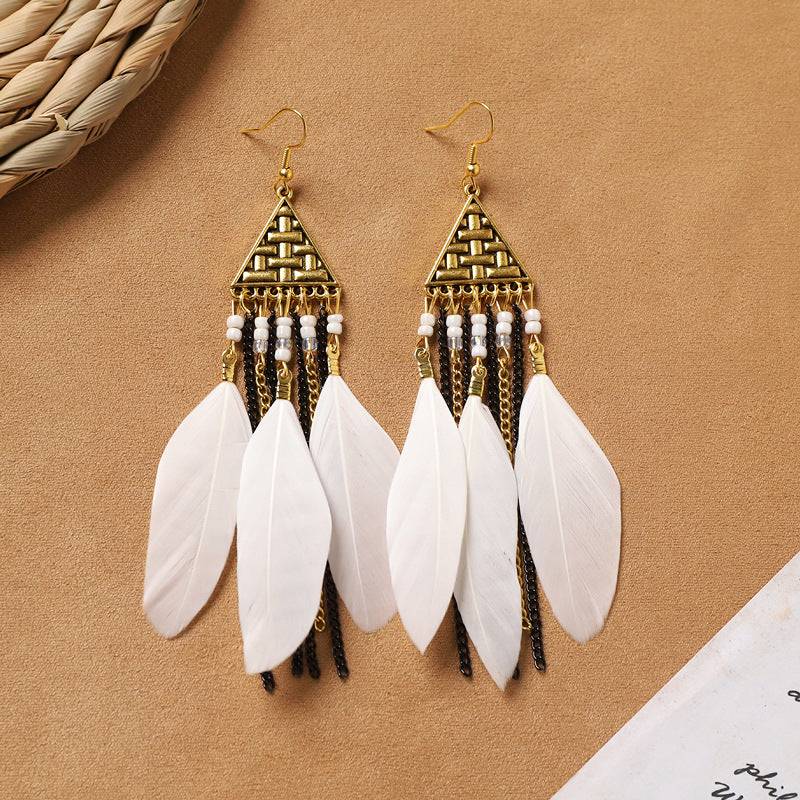 Bohemian Feather Tassel Earrings - DippedShop Wholesale - #1011