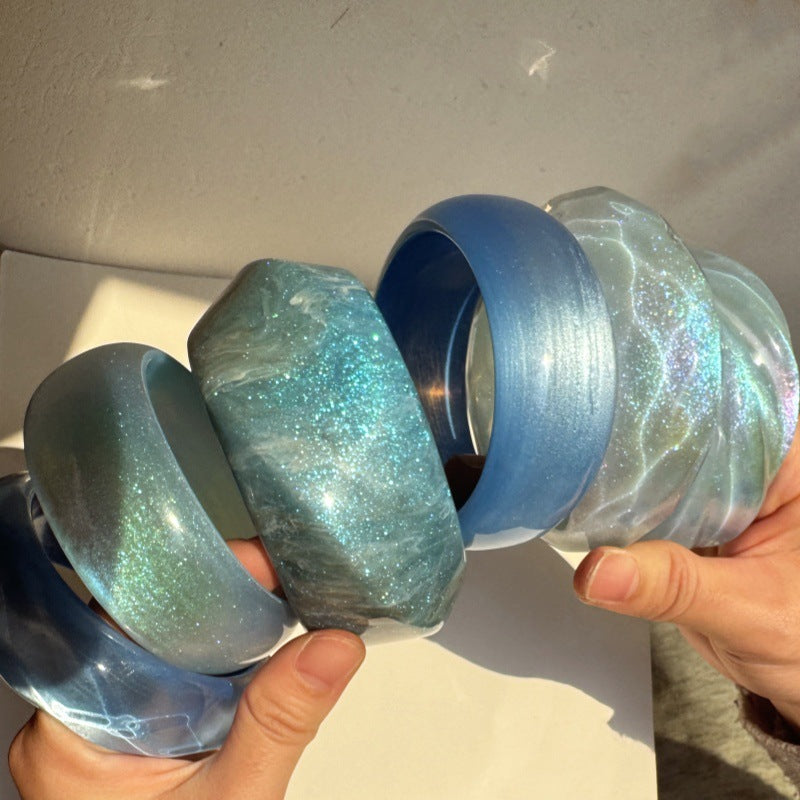 Colorful Geometric Irregular Shimmer Resin Bangle DP25D725