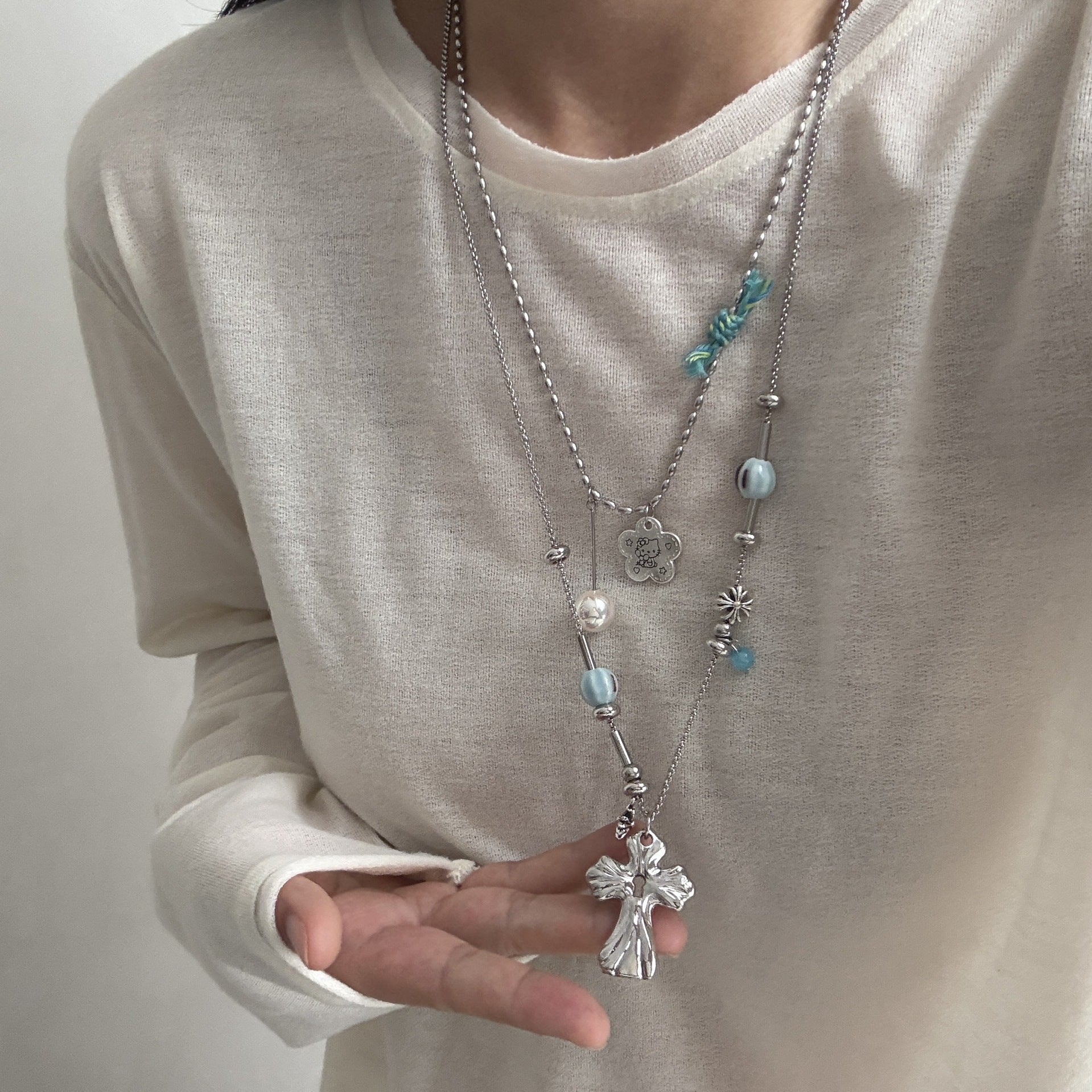 Boho Style Corss Flower Pendant Chain Necklace 6W6JNC416L