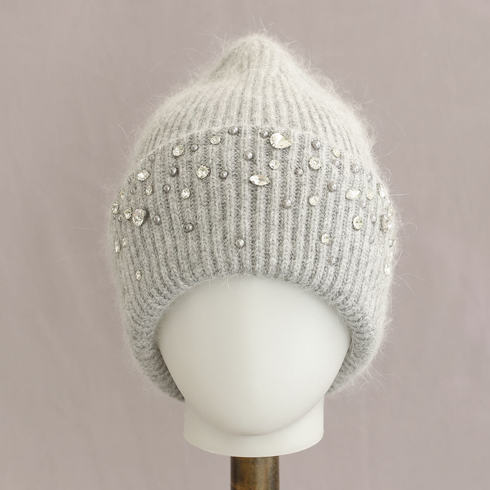 Luxury Rhinestone Angora Knit Beanie 6W6HAT696