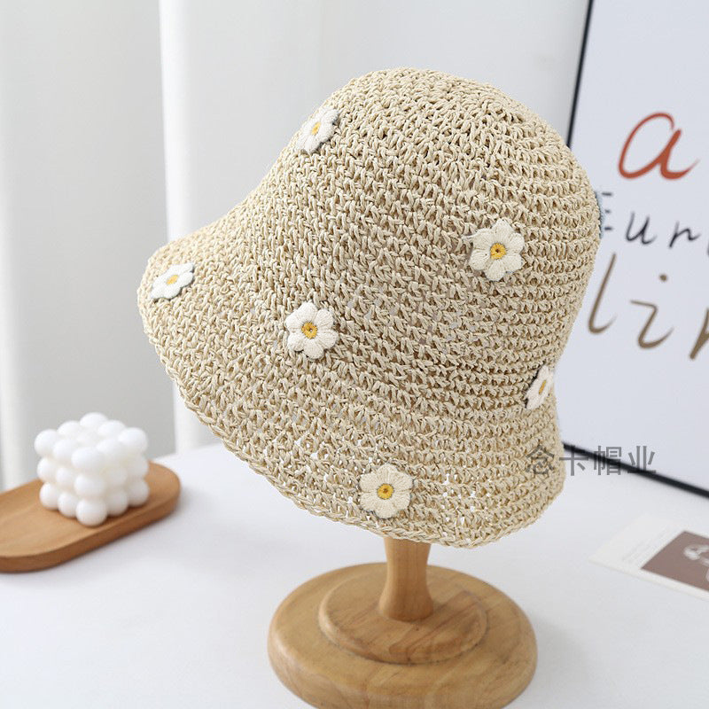 Flower Embroidery Straw Hat - DippedShop Wholesale - #2659