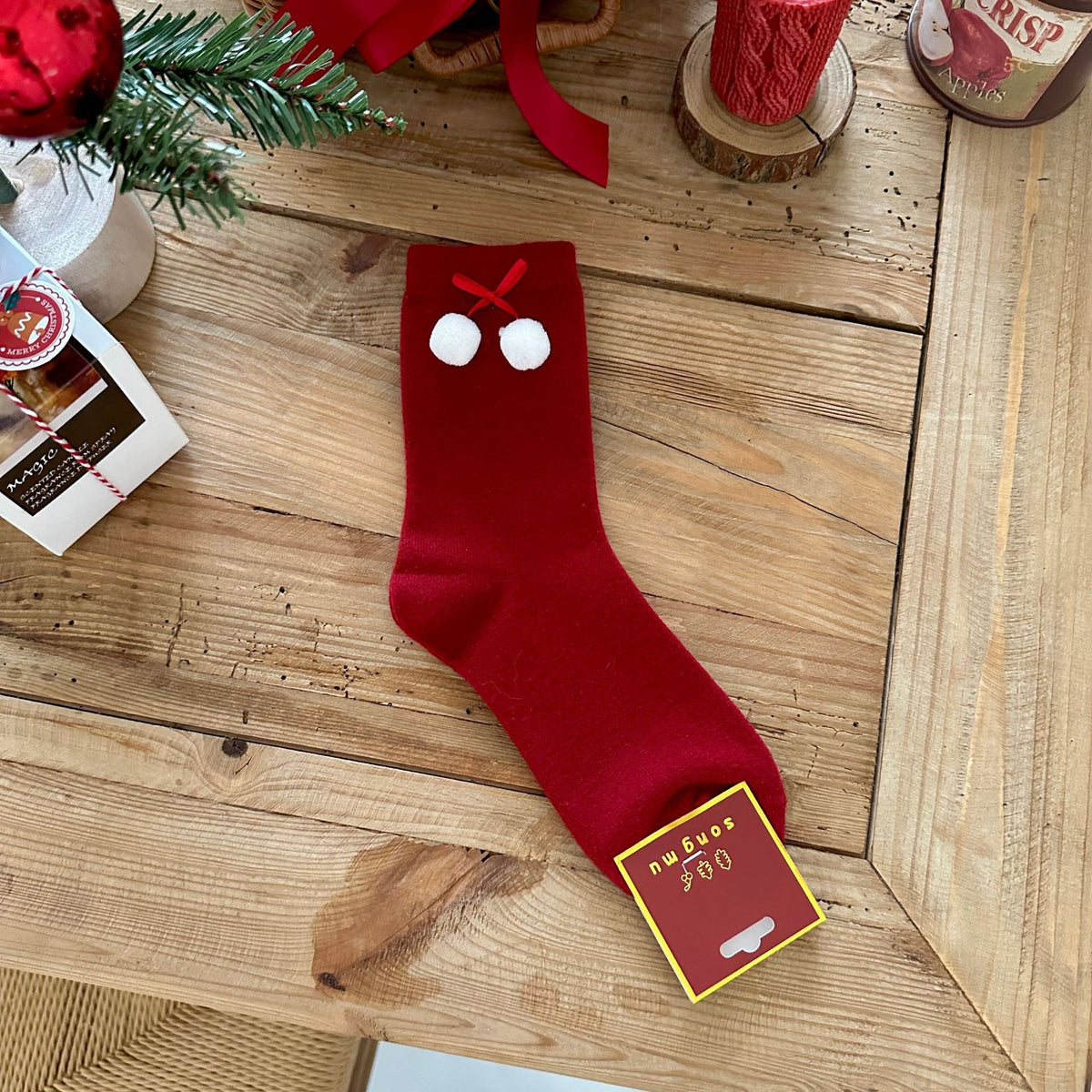 Red Christmas Thermal Winter Crew Socks 6W8FSO903
