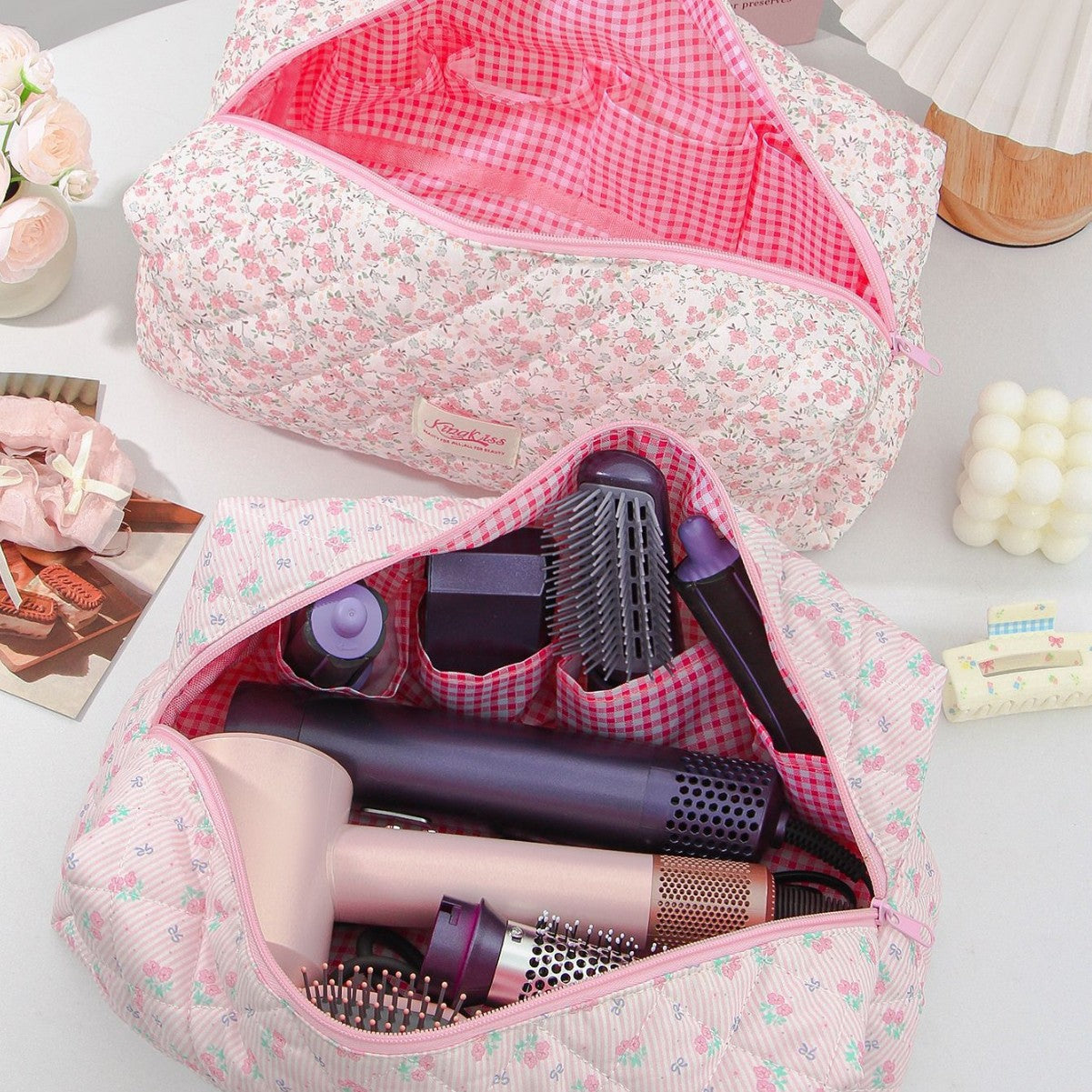 Quilted Floral Cosmetic Bag - DippedShop Wholesale - #1683