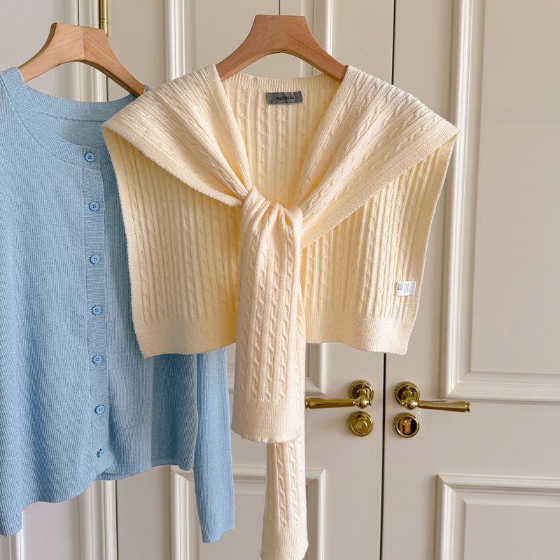 Trendy Cable Knit Solid Color Sweater Shawl 6W6NSC54