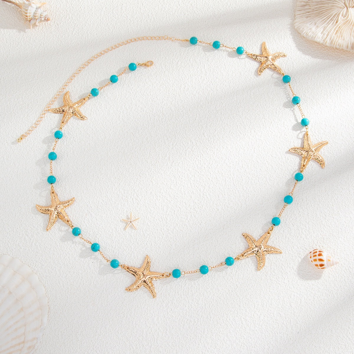 Boho Gold Plated Starfish Stone Link Waist Chain 8ZA6JBC73L
