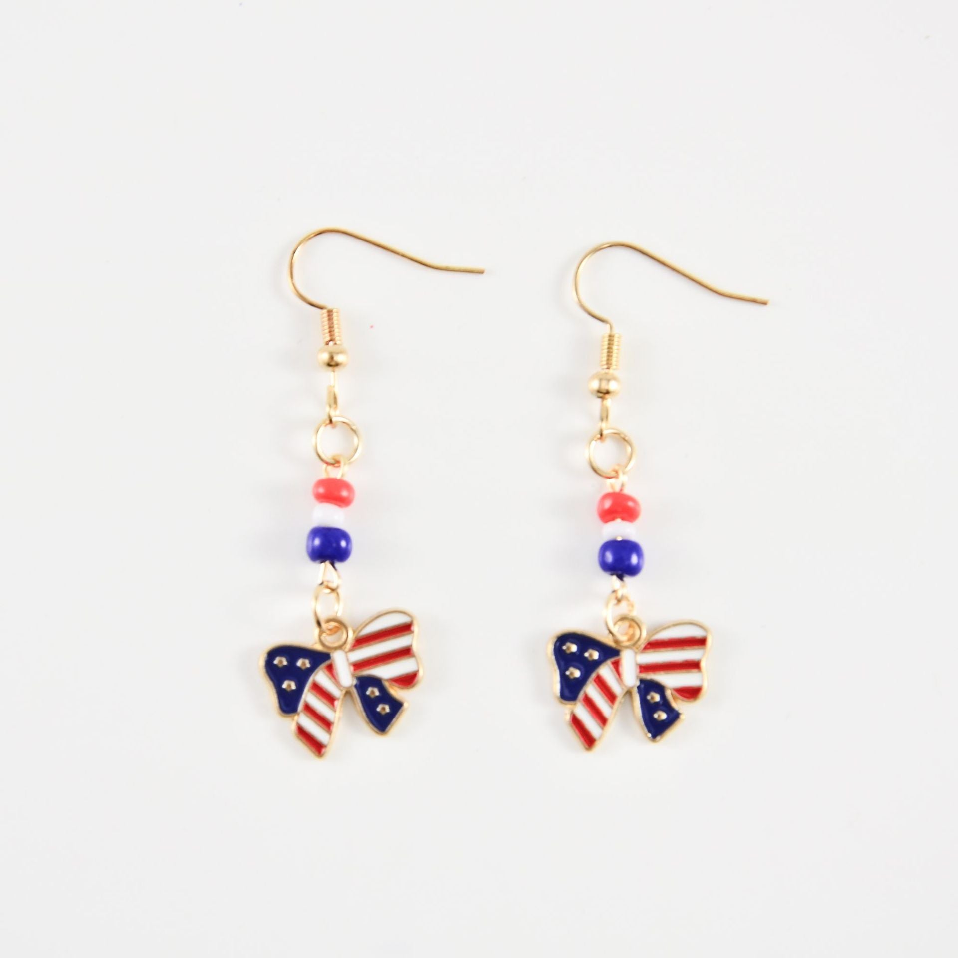 Vintage USA Flag Boot Pendant Beaded Dangle Earring 8ZA6JER190L