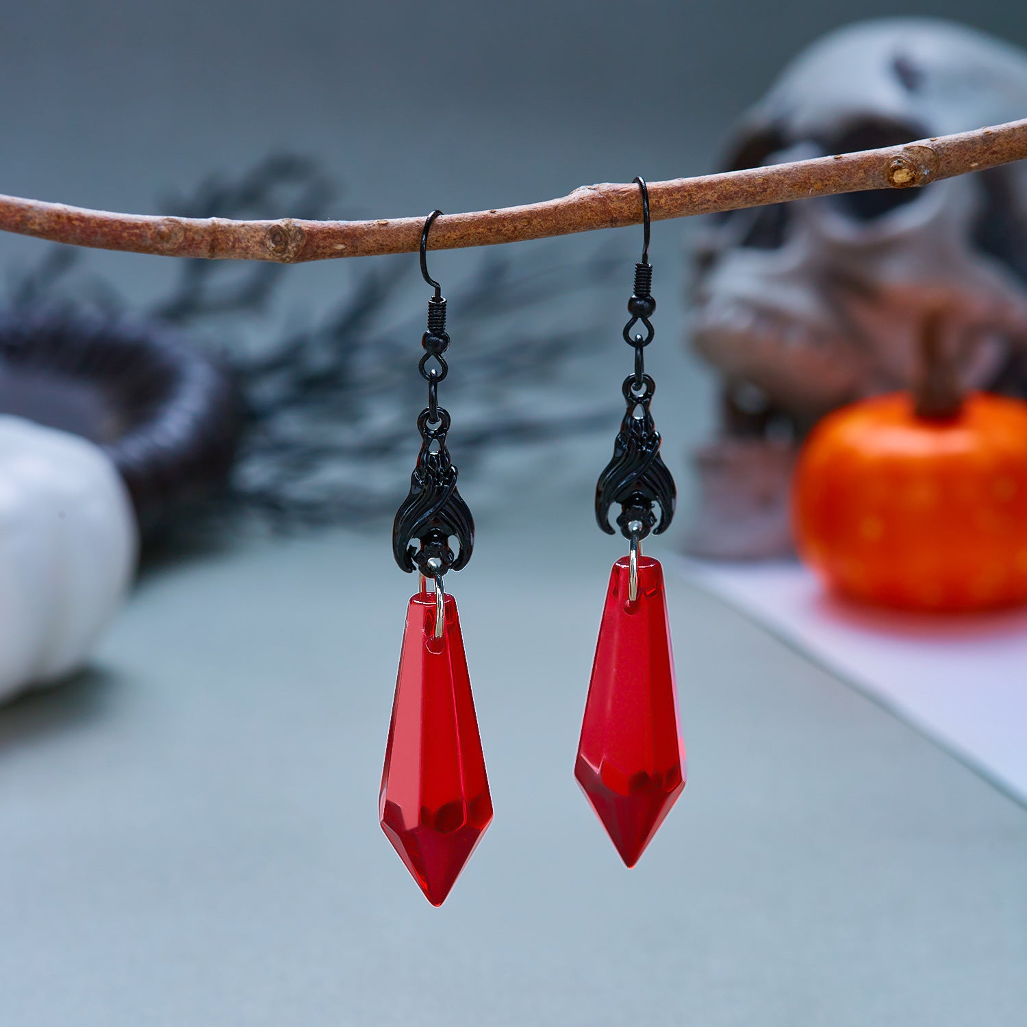Halloween Red Crystal Bat Dangle Earrings 6W6JER549