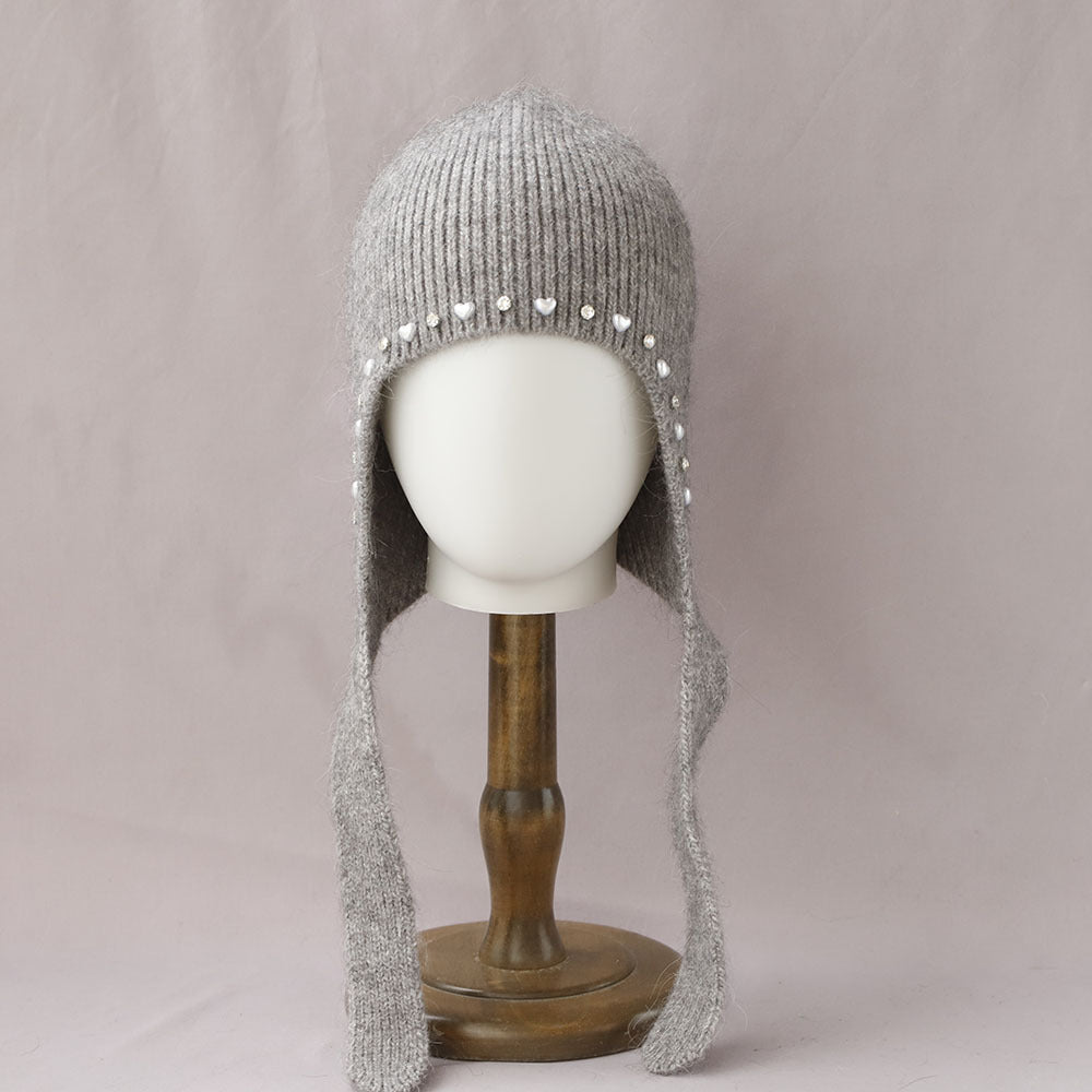 Pearl Rhinestone Angora Trapper Beanie 6W6HAT698