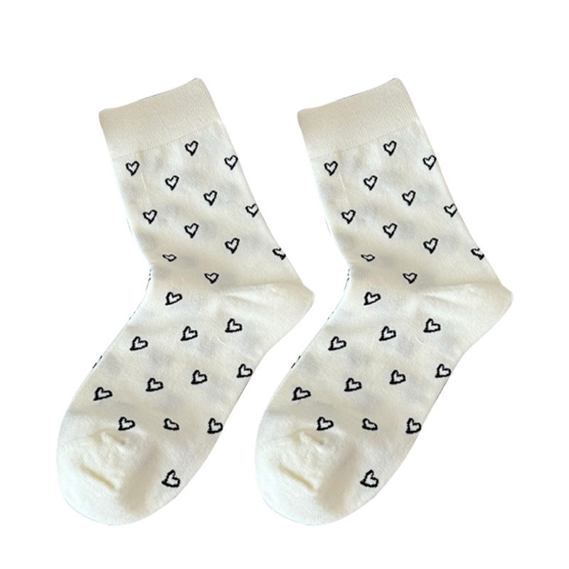 Heart Print Cotton Crew Socks - DippedShop Wholesale - #5795
