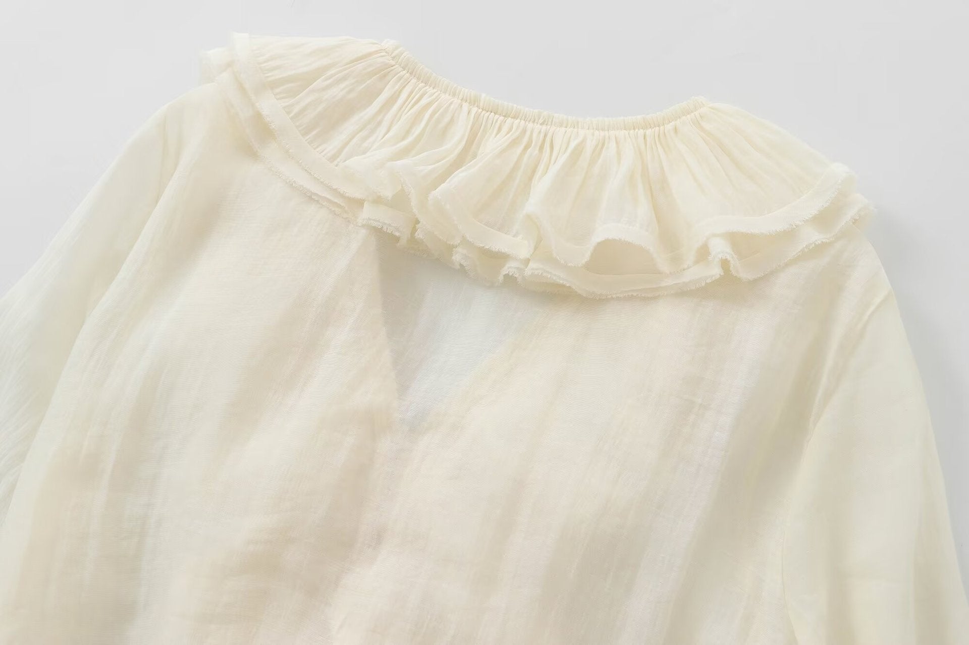 V-Neck Ruffled Chiffon Blouse - DippedShop Wholesale - #3363
