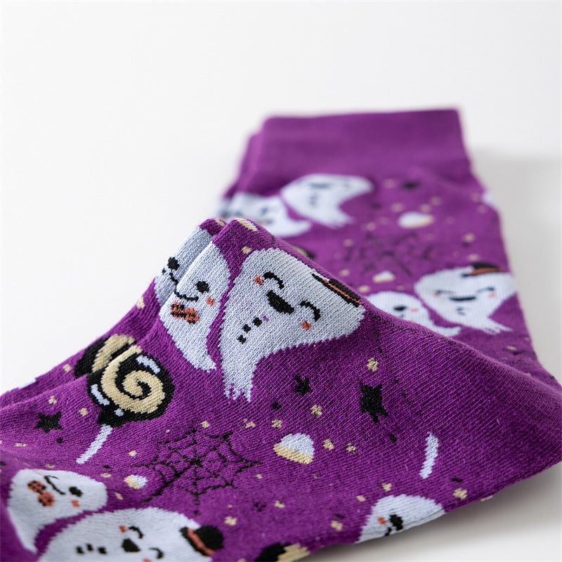 Pumpkin Ghost Print Socks - DippedShop Wholesale - #6163
