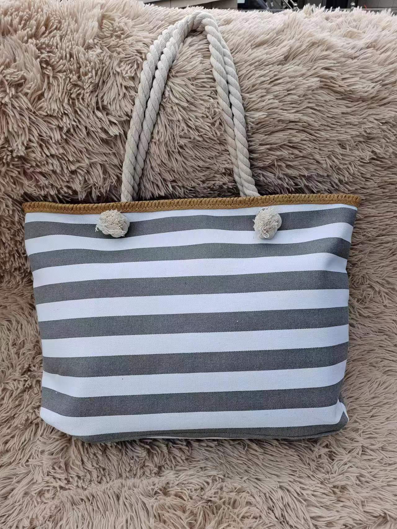 Minimalist Striped Large Capacity Canvas Shoulder Bag MK2BLW6W10BBG558