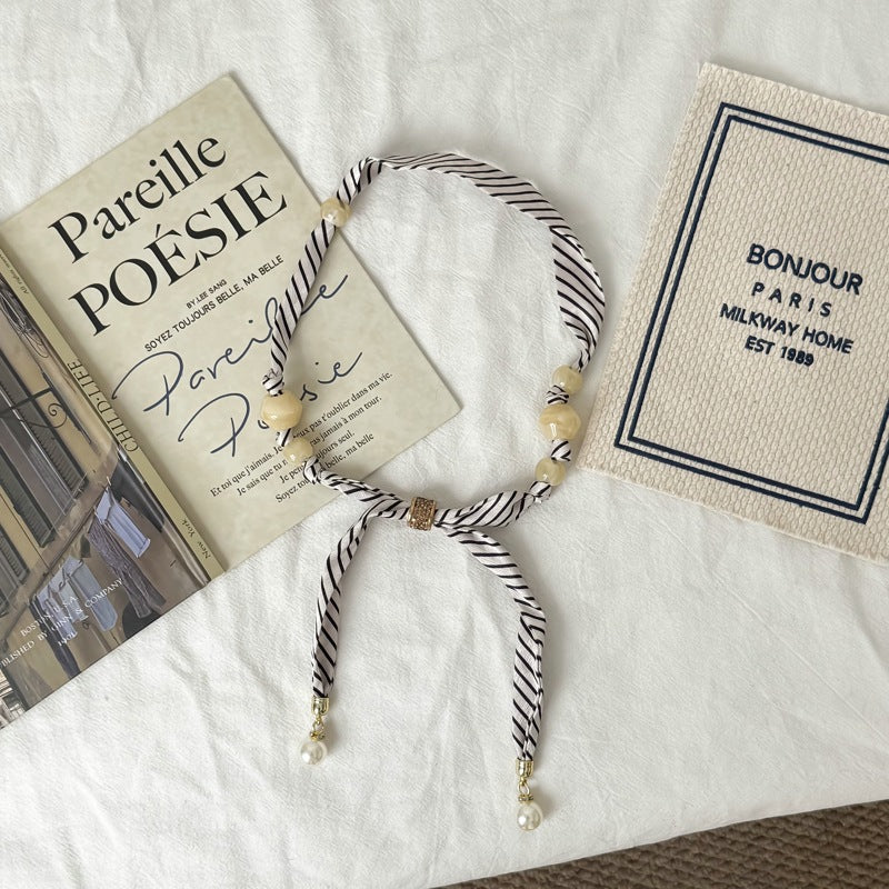 Minimalist Striped Beaded Adjustable Scarf Necklace MK2BW6W6JNC233