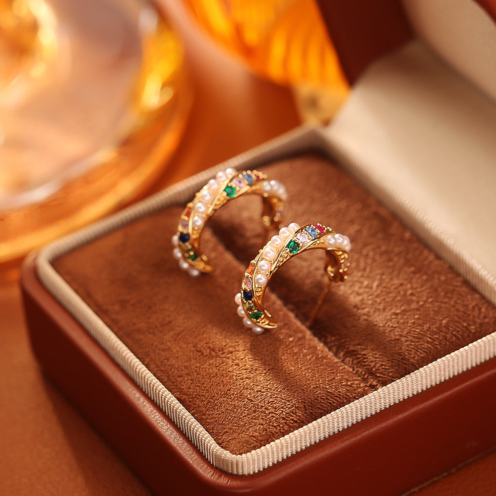 Colorful C-Shaped Stud Earrings - DippedShop Wholesale - #2835