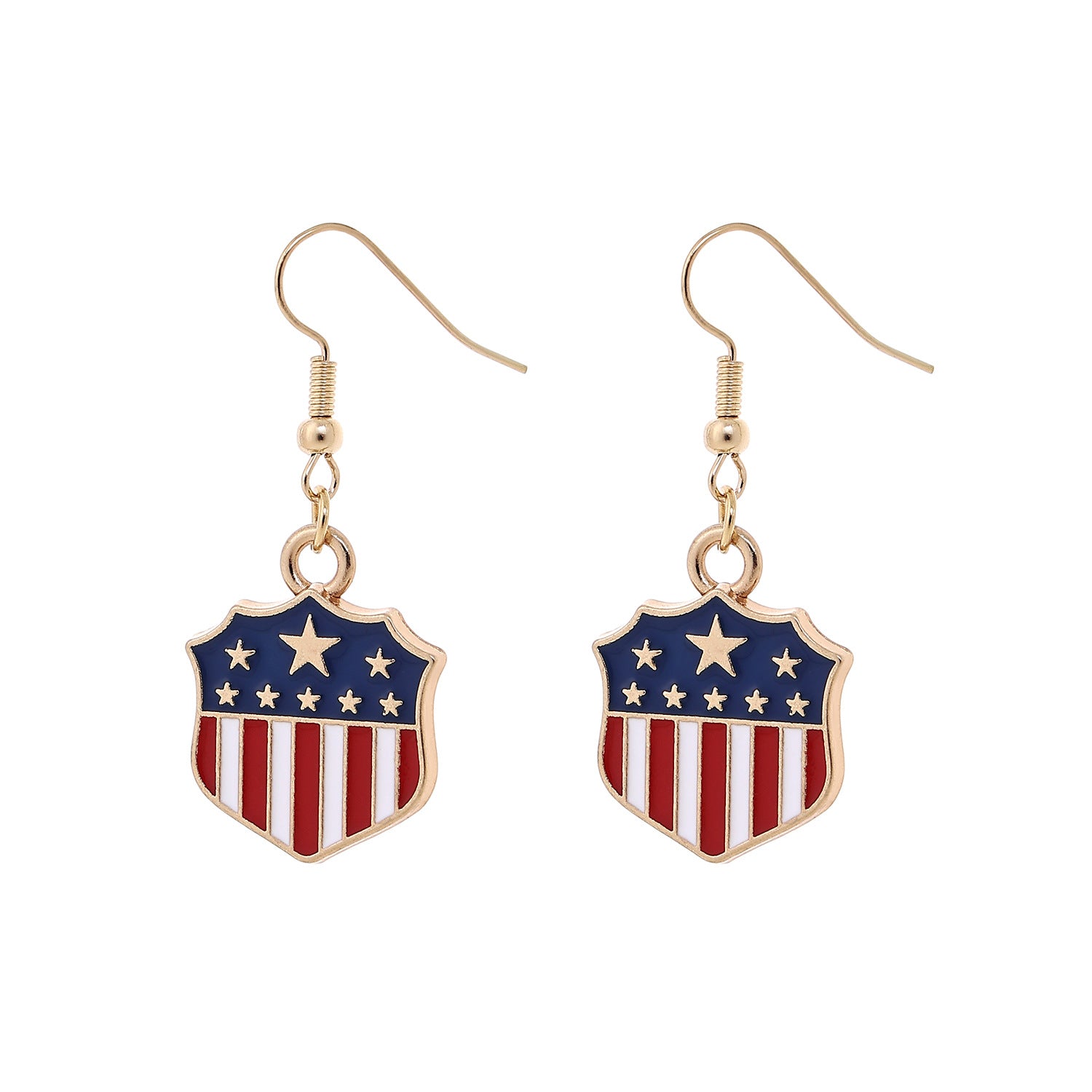 Retro Gold Plated USA Flag Pendant Hook Earrings 8ZA6JER305L
