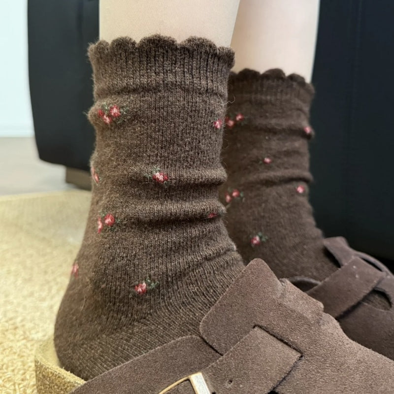 Floral Print Wool Blend Warm Crew Socks 6W8FSO714