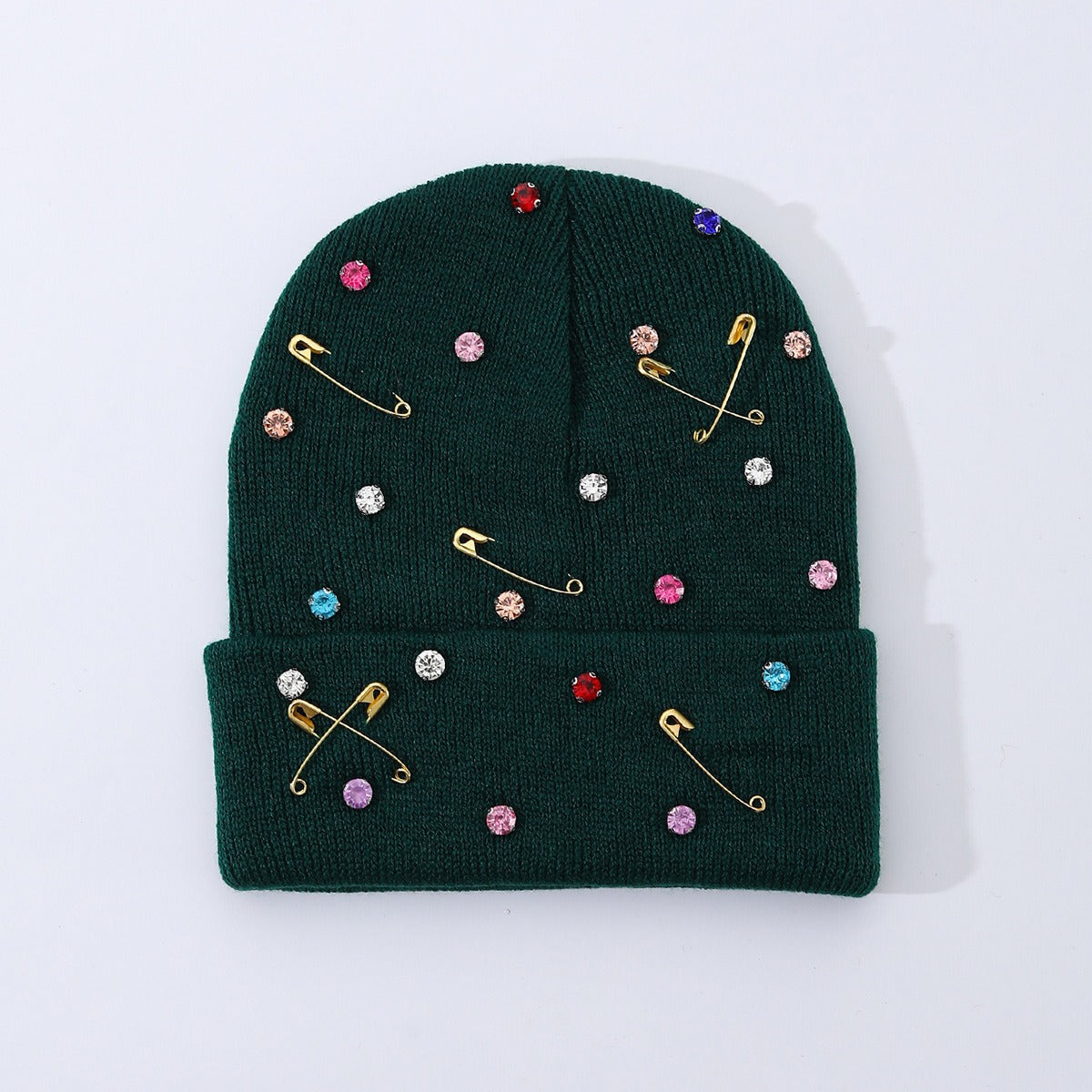 Rhinestone Safety Pin Beanie - DippedShop Wholesale - #2339