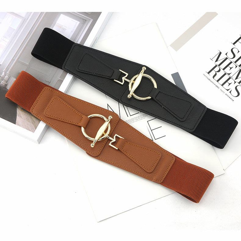 Elegant Stretchy Metal Leather Wide Belt DP25G449