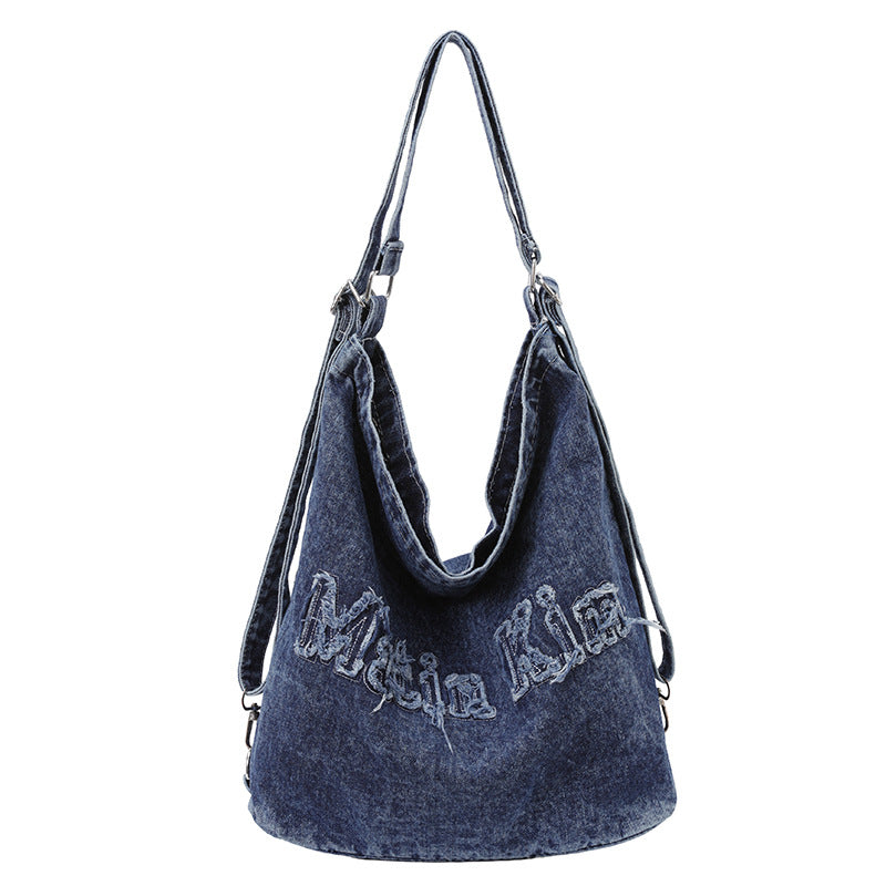 Vintage Snow Wash Denim Letter Hobo Bag 10BBG2374