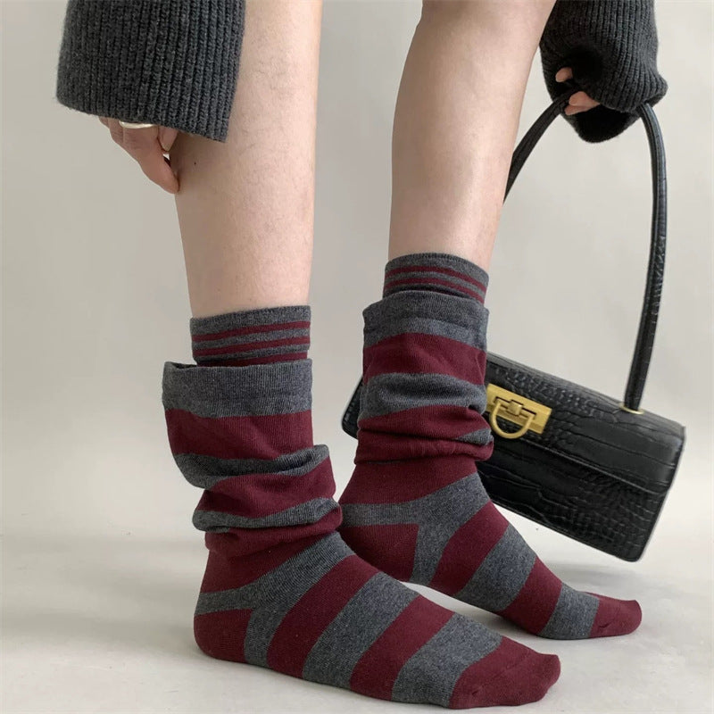 Faux Double-Layer Striped Slouchy Socks 6W8FSO707
