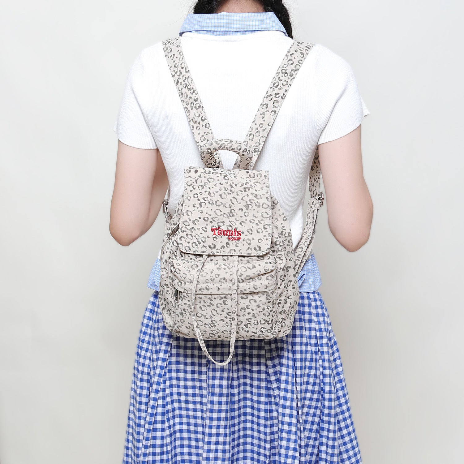 Vintage Leopard Print Letters Embroideries Backpack 6S10BBG1428