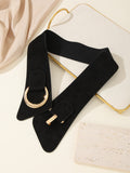 Trendy Gold Buckle Faux Suede Wide Stretchy Belt 6W6JBT230